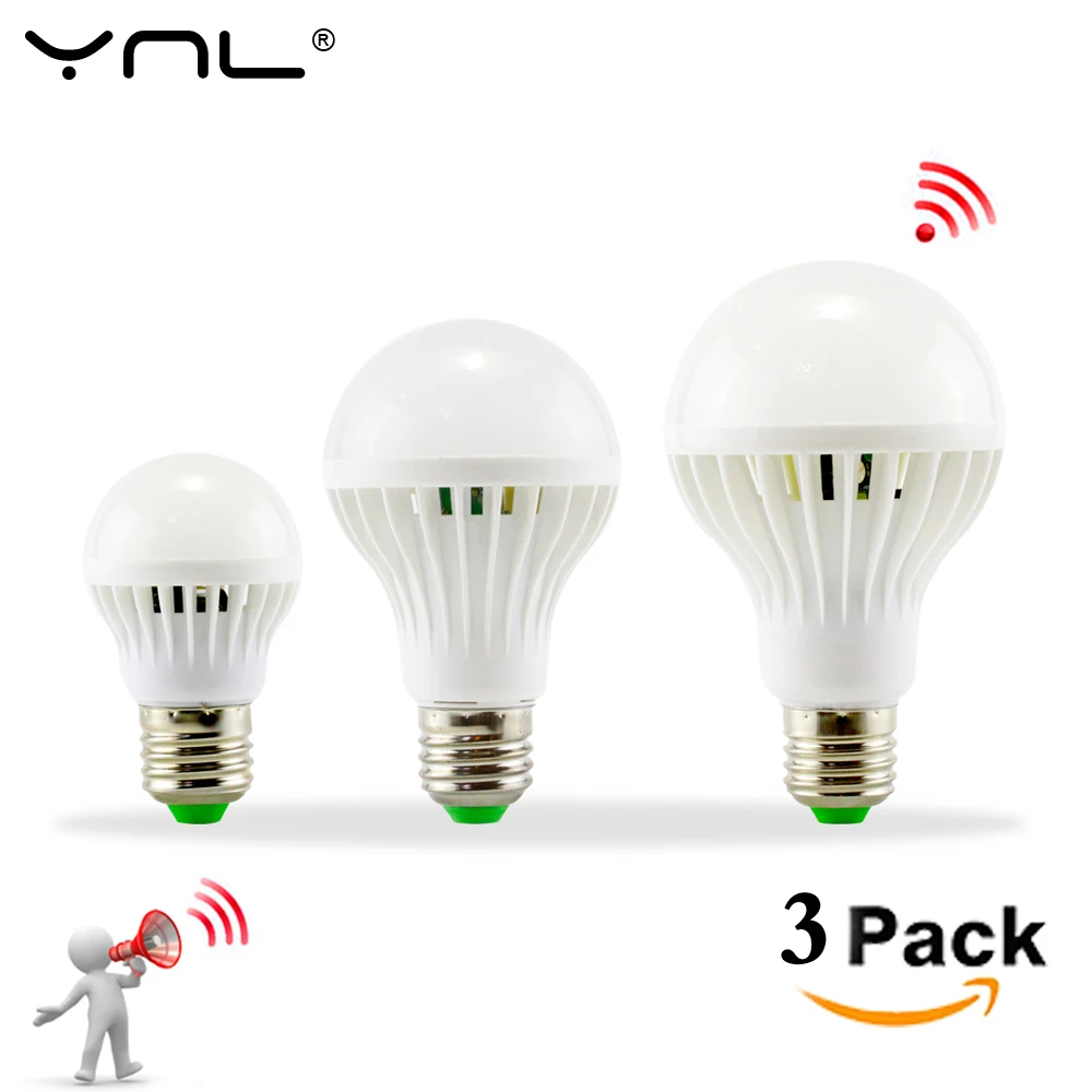 

3PCS/Lot Led bulb Sound Motion Sensor Auto matic Smart LED Bulb E27 3W 5W 7W 9W 12W White AC 220V Detection Lampada Sound Sensor