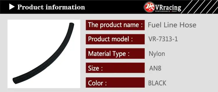 VR RACING-8 AN-8AN AN8 черный нейлоновый плетеный шланг для топлива/масла/газа, одна фута 0,3 м VR7313-1