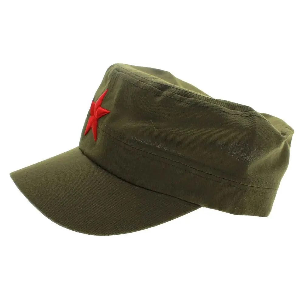 2 цвета модная новинка Китай красная звезда узор зеленый плоский верх хлопок ткань регулируемые винтажные военные шляпы подарки унисекс