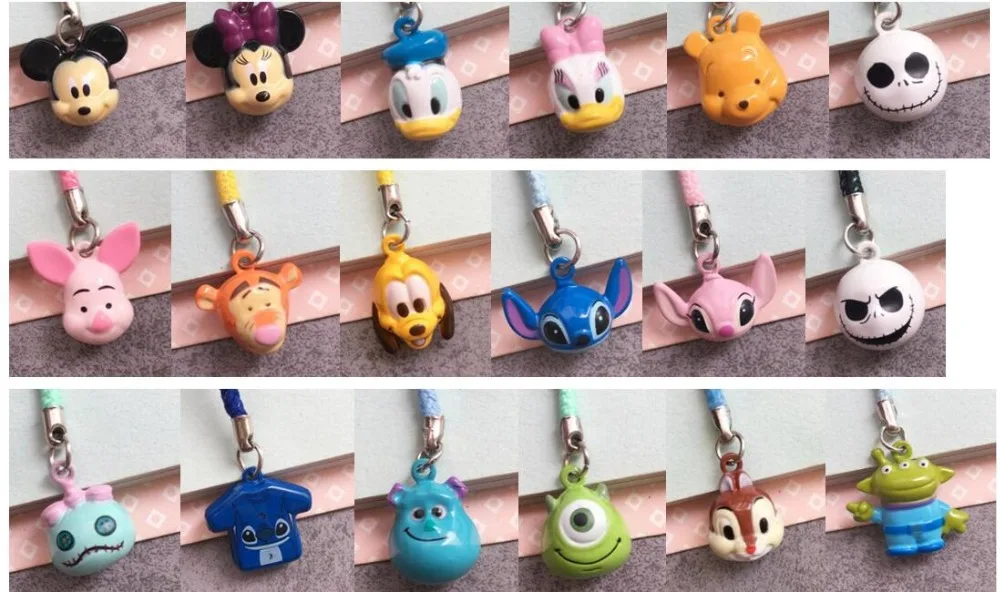 

50 pcs Cartoon mickey minnie Jingle Bells,Christmas Decoration,DIY Crafts,Cartoon Lanyard Accessories Bell key Chains gifts D-01