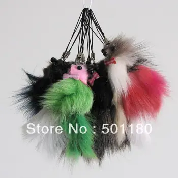 

free shipping small fox keychain for mobile fur colors natural real fox fur