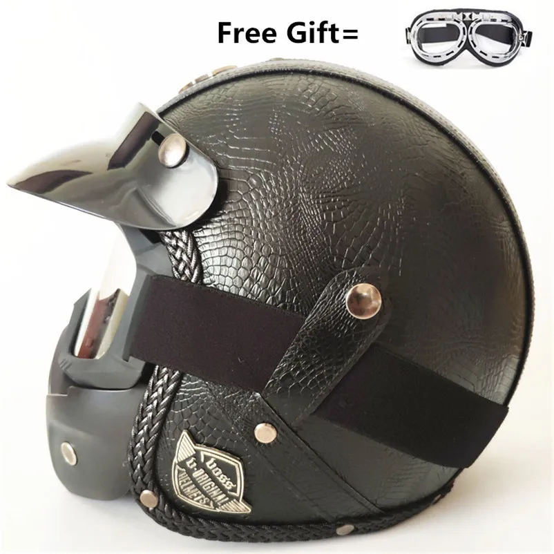 Мотоциклетный шлем Ретро Винтаж Синтетическая кожа Casco Moto Cruiser Chopper скутер Кафе Racer 3/4 открытый шлем DOT - Цвет: PU leather