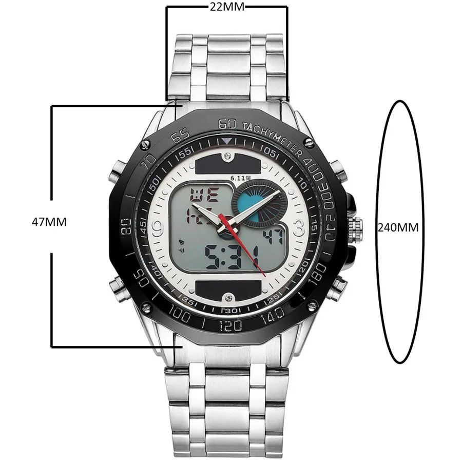 6,11 Новый Солнечный Мощность спортивные часы Для мужчин часы Dual Time Zone светодиодный цифровые кварцевые часы Для мужчин Нержавеющая сталь