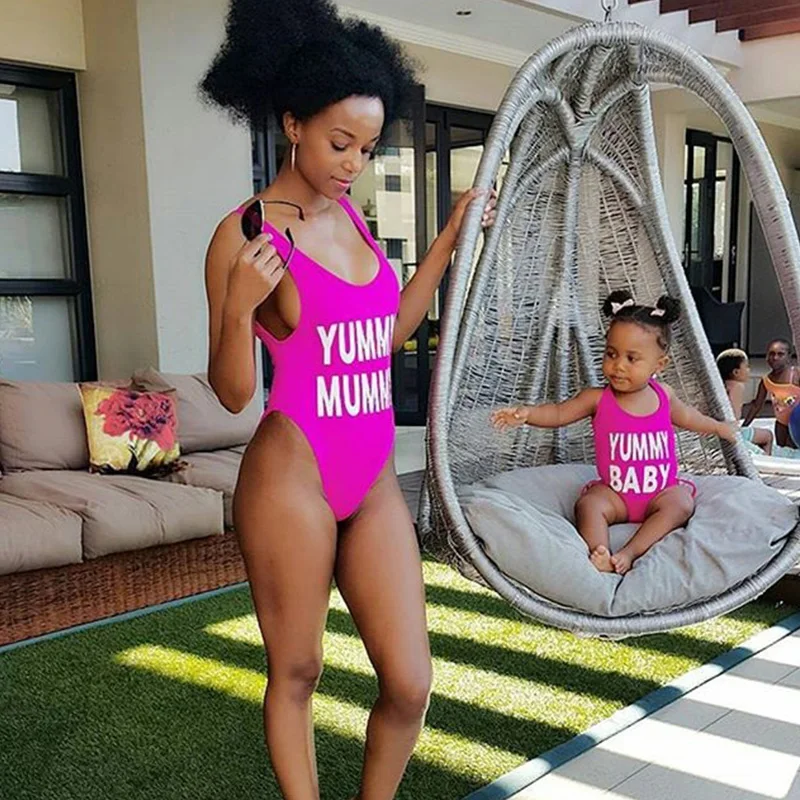 Цельный женский купальник с надписью Baby/Mommy Женский цельный купальники купальные