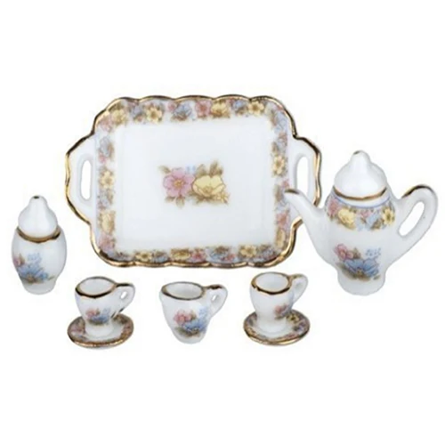 

New 1:12 Dollhouse Miniature Tea Set Pink and Gold