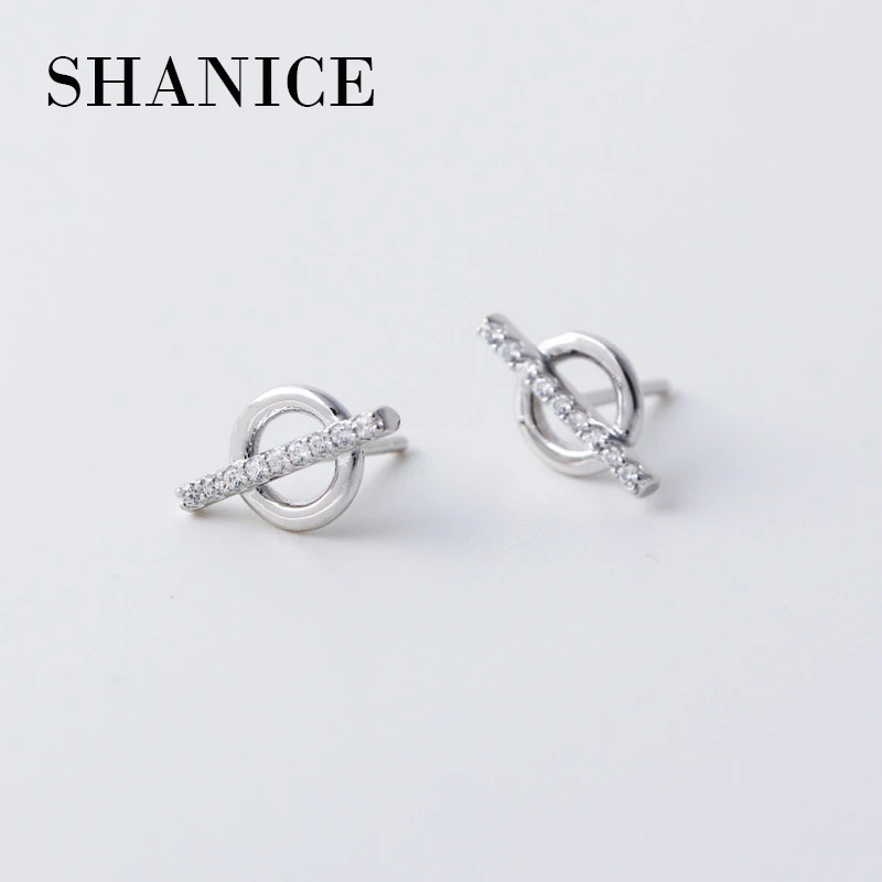 

SHANICE Small 925 sterling Silver women's Circle Bar CZ Cubic Zirconia Crystal Stud earrings jewelry ear cuff clip for Girls