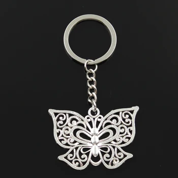 

Fashion 30mm Key Ring Metal Key Chain Keychain Jewelry Antique Silver Color Plated Hollow Butterfly 35x50mm Pendant