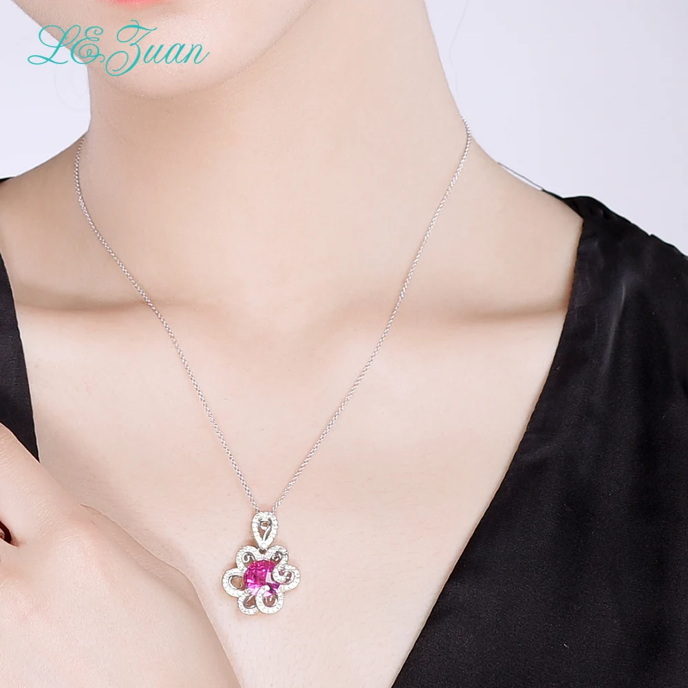 L& zuan стерлингового серебра 925 Ожерелье 4.03ct розовый камень Романтический Роскошный кулон ювелирные украшения для женщин Рождественский подарок