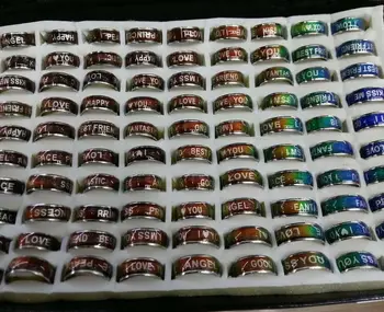 

high qulity 8mm white letters MOOD Rings changes color to the temperature of your blood mixed designs good luck,love you,angel