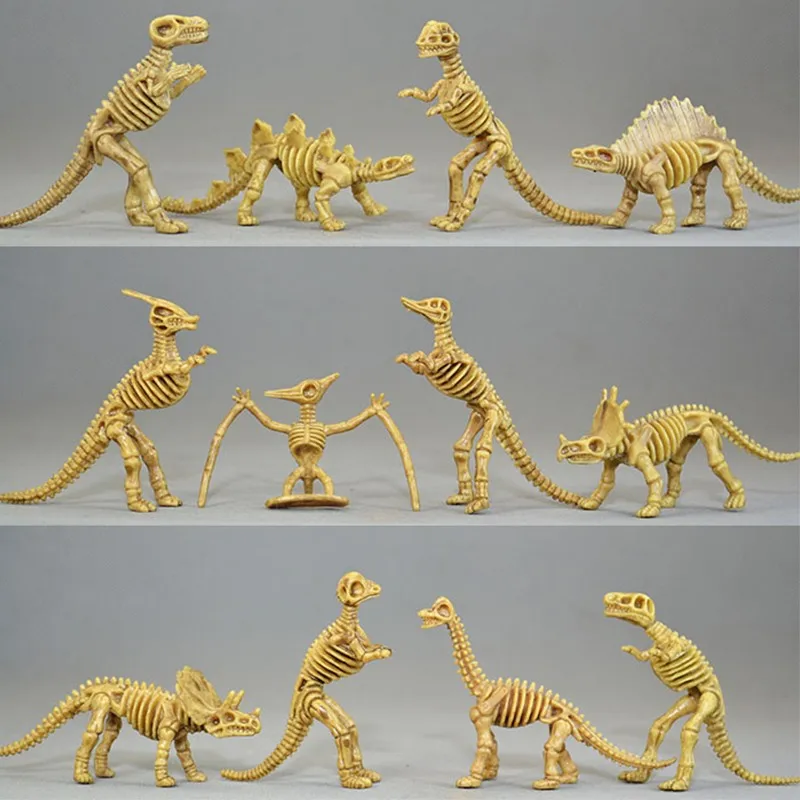 12pcs/lot Novelty Assorted Dinosaur Fossil Skeleton Figure Plastic