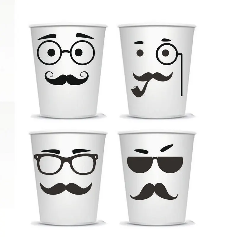 Funny Mustache Cups Vinyl Stickers Cute Decals for Glass Various Colors