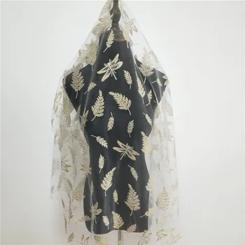 

High-grade new flocking golden eucalyptus lace fabric DIY doll wedding dress children's wear fabric