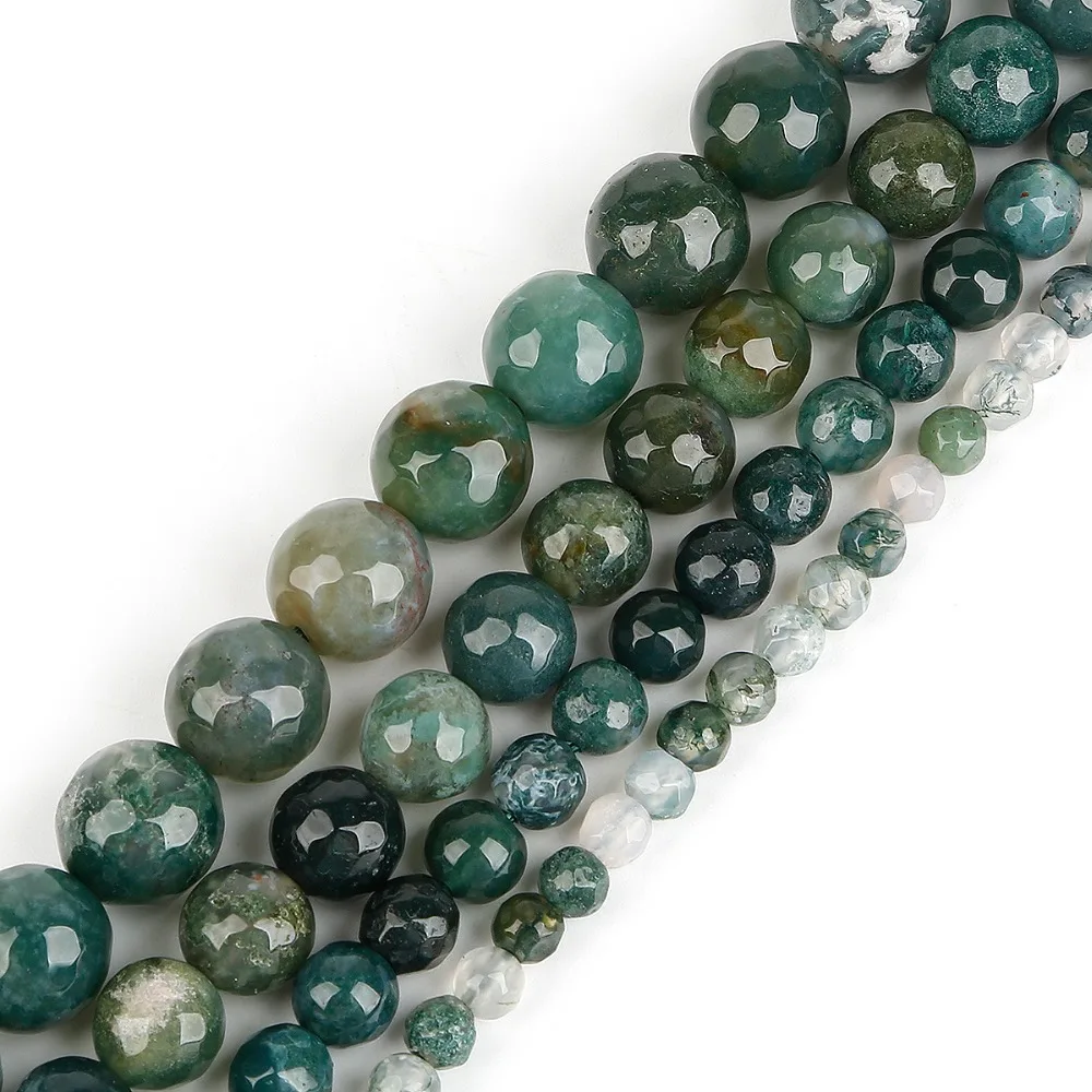 

4 6 8 10mm Moss Noyx Agat Natural Stone Round Faceted Beads for Jewelry Making DIY Necklace Bracelet Earring