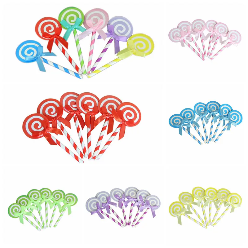 

6pcs/lot Cupcake Cake Topper Paper Lollipop with Straw Inserted Card Flags Lovely Gift Decoration for Wedding Birthday Party 8Z