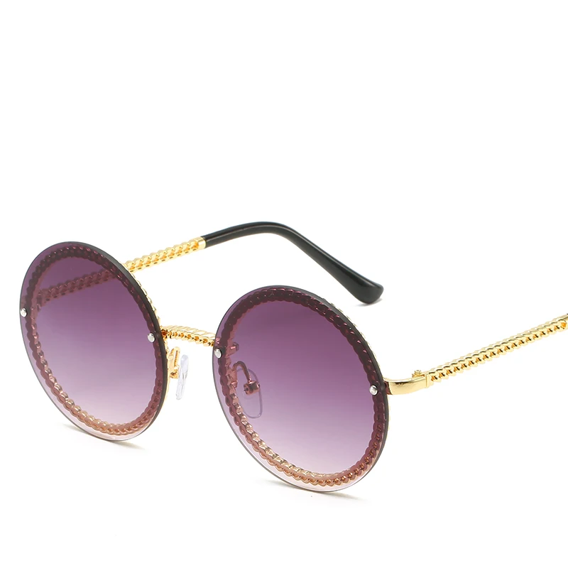 Женские круглые солнцезащитные очки, роскошные фирменные дизайнерские оправы с цепочкой и линзами без оправы UV400, женские солнцезащитные очки