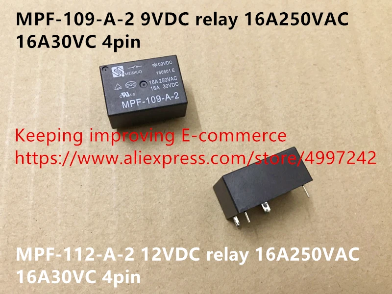 

Original new 100% MPF-109-A-2 9VDC MPF-112-A-2 12VDC relay 16A250VAC 16A30VC 4pin