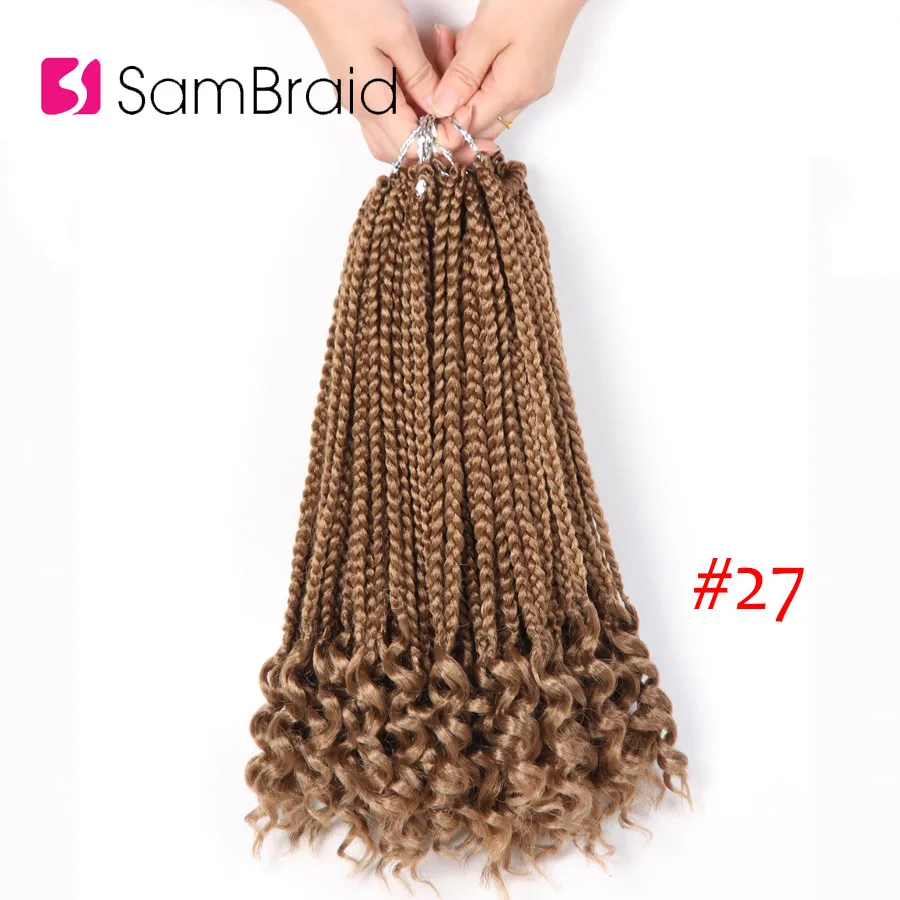 SAMBRAID Curl Box Braids Hair Extensions Crochet Braids Synthetic Hair 24Root/60G /Pack Pure Color For Black Women - Цвет: #27
