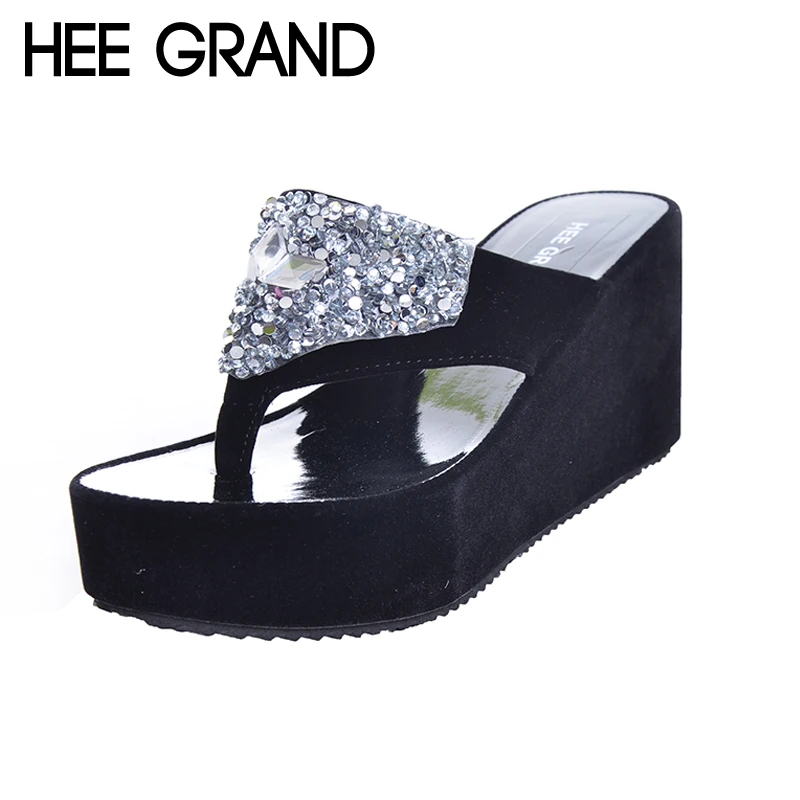 

HEE GRAND Brand Women Sandals Flat With Rhinestones Flip Flops Thick Bottom Platform Trifle Summer Beach Shoes For Woman XWZ3540