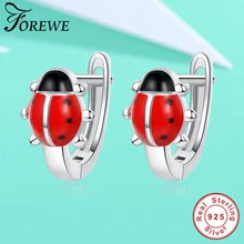 Стерлингового серебра 925 пробы милые животные серьги с Божьими коровками для женщин девочек красная эмаль маленькая Божья коровка серьги гвоздики модные украшения