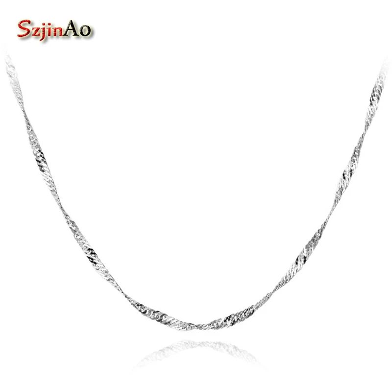 

Szjinao 40/ 45cm Pure 925 Sterling Silver Water Wave Chain Necklace Womens Kids Punk sterling-silver-jewelry Wholesale