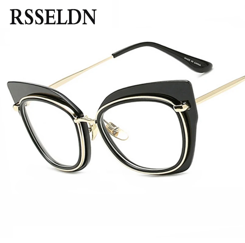 RSSELDN Fashion Women Optical Glasses Frame Cat Eye Eyeglasses Frames Brand Designer New Clear Lens Retro
