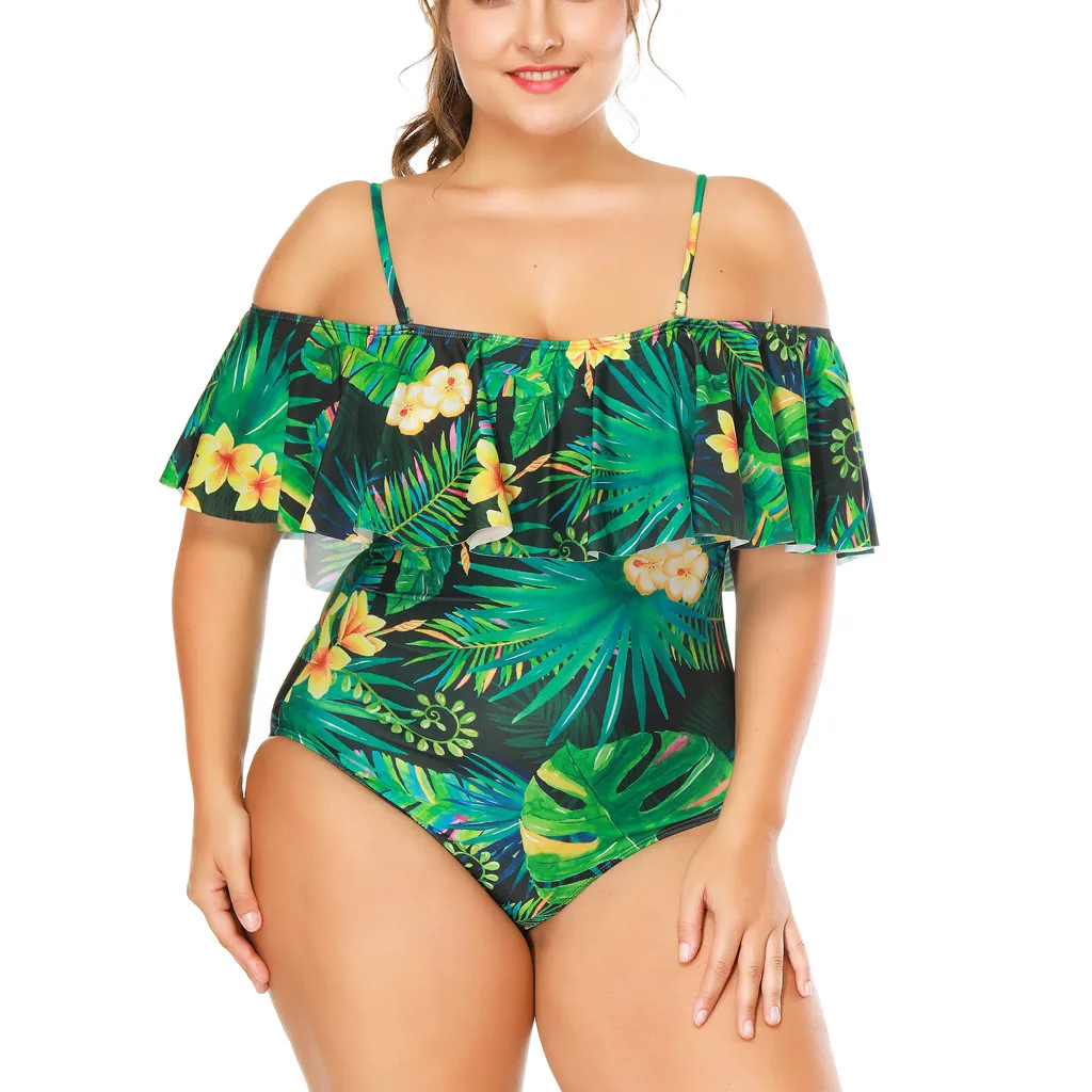 

2019 swimwear women One-Piece Suits Women's European And American Fat Women's Ruffled Sexy Slim One-Piece Swimsuit badpak dames
