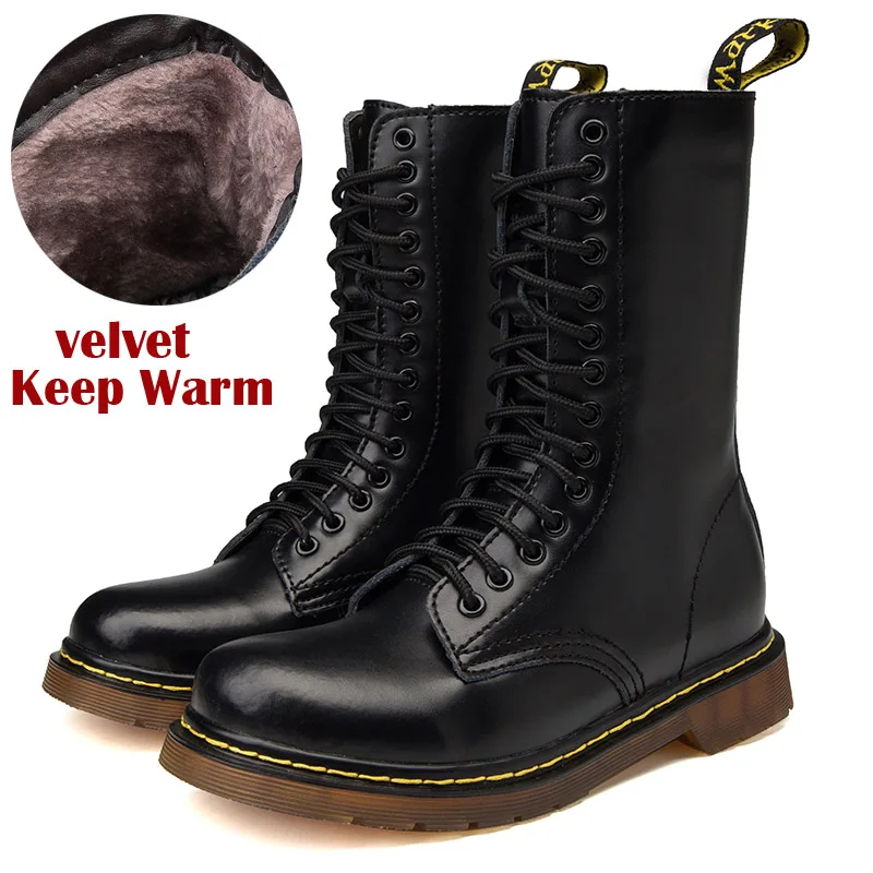 

Full Grain Leather Men Winter Boots Size 35~46 Handmade Warm Men Winter Shoes Lovers Lace-Up Street Martin Shoes Snow Boots