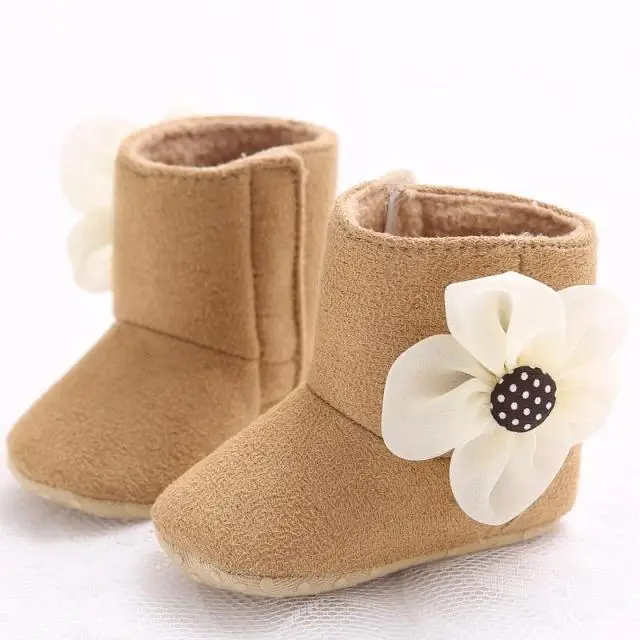 MiYuebb/детские ботинки с большим цветком для девочек; детская обувь для малышей; теплая удобная обувь для малышей - Цвет: khaki flowers