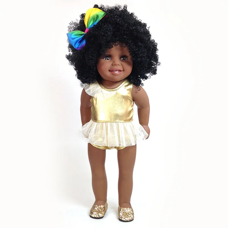 Африканская черная кукла 45 см силиконовый винил тело афро волосы девочка reborn Детские куклы игрушки для детей подарок американская кукла bebe