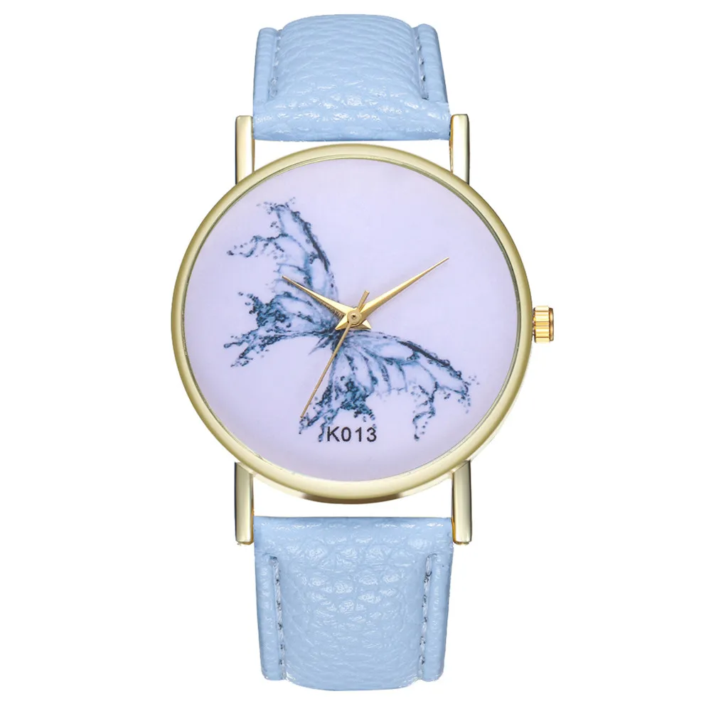 Multi-colored strap butterfly pattern dial Stylish full of art PU Leather Strap Analog Quartz Watch For Fashion Casual Women 