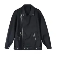 Женская весенне-осенняя куртка из искусственной кожи с отложным воротником Женская Повседневная байкерская куртка больших размеров, обхват груди 130 см, TB199