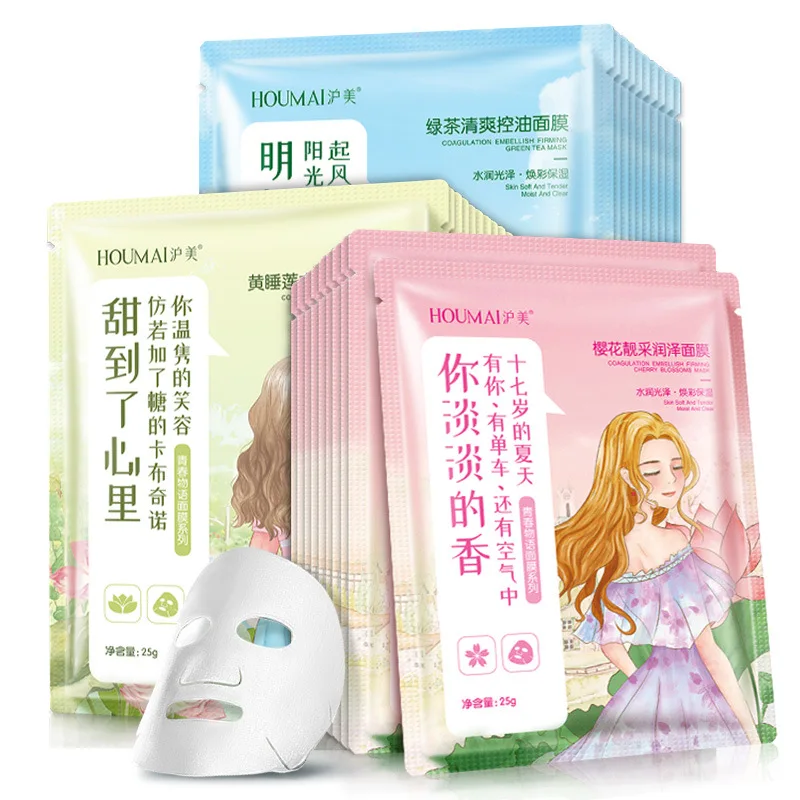 

Face masks Youth style Water-lily Green tea cherry blossom facial fabric Mask Oil-control Whitening korean cosmetics skin care