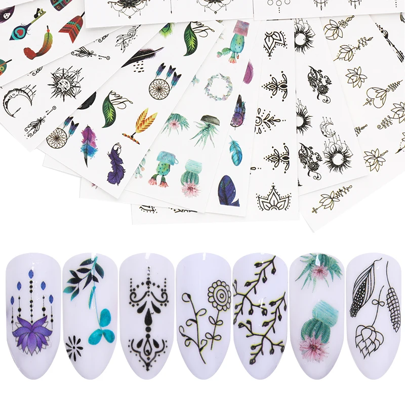 

LEMOOC 45Pcs/Set Nail Stickers Colorful Water Decals Nail Transfer Stickers Flowers Butterfly Mixed Nail Decoration