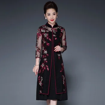 

2019 Mother Of The Bride Dresses Plus Size 2 Piece Qipao Gown Banquet Vestido Robe Soiree Godmother Wedding Dress TS1639