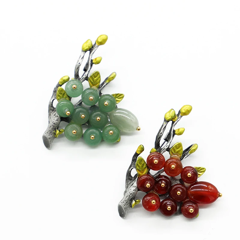 

Fashion Vintage Gun Metal Flower Brooch Natural Stone Branches Tree Brooches for Women Scarf Pins Collar Accessories Broach 1722