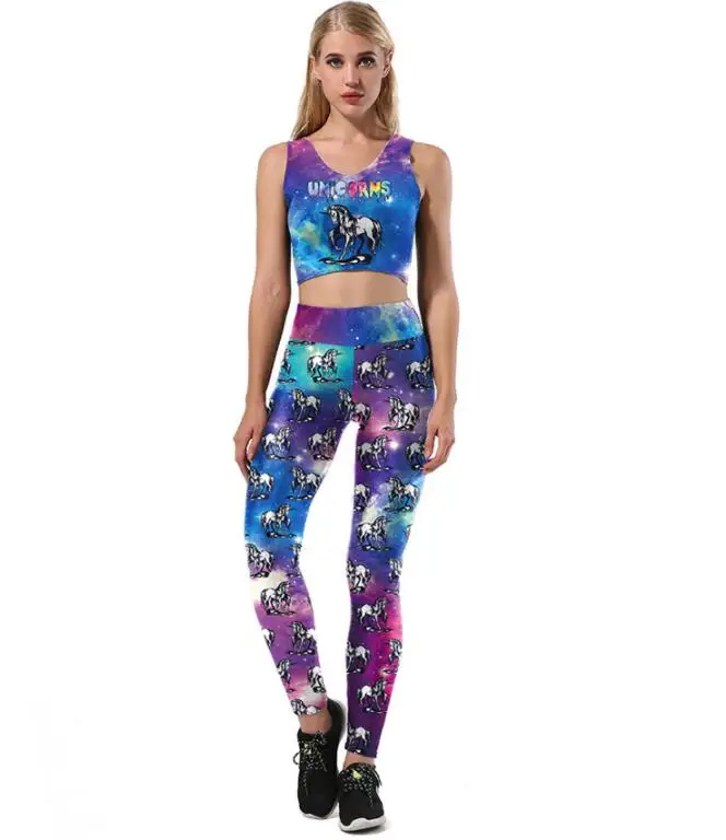 

COYOUNG Brand New Summer Cosplay Unicorn Costumes Women Vest Pant Leggins Scale Printed Jacket Legging Fashion Female Bodysuit