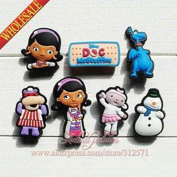 

14pcs/lot Doc Mcstuffins shoe decoration/shoe charms/shoe accessories for wristbands /shoe with hole Kids gift