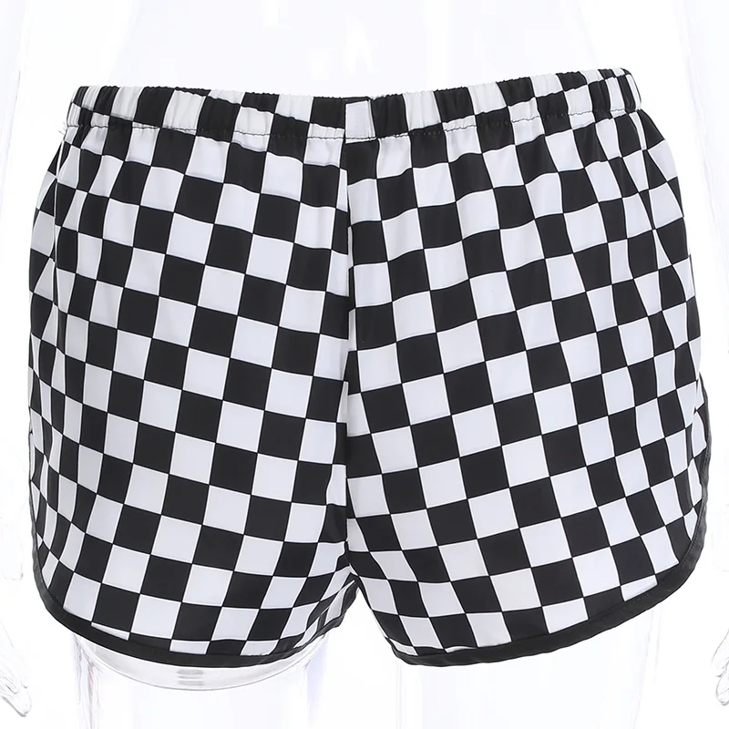 Women summer shorts Checker board Side Split Plaid Shorts Loose BEACH Short Pants womens Contrast Casual Shorts Femme high waisted denim shorts