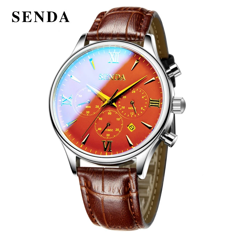 

SENDAS Brand Fashion Men Wristwatch Military Waterproof Quartz Calendar Chronograph Watch Leather Strap Male Business Watches
