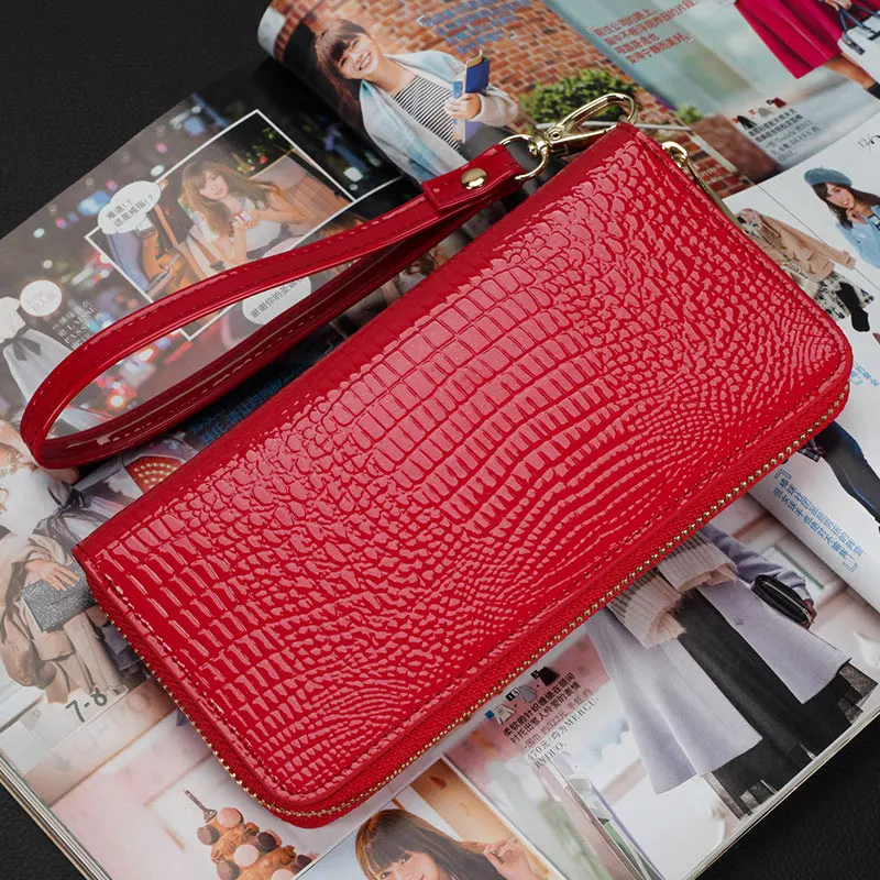 LMS 2017 New Luxury Long Women Wallet and Purses Alligator Patent Leather Zipper Cardholder Ladies Large Capacity Clutch Wallet (7)
