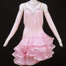 Платье для латинских танцев, женское платье высокого качества на заказ, танго Румба Самба чача, юбка для латинских танцев, розовые платья для латинских танцев