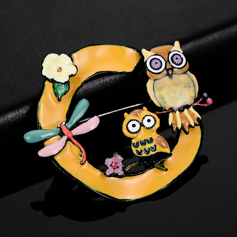 Fashion Large Mother Owl and Son Brooches for Women Cartoon Dragonfly Pins Vintage Jewelry Wholesale Men Boys Alloy Brooch Pin