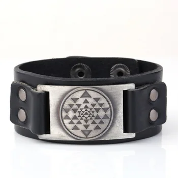 

High Quality Leather Bracelet Buddhist Buddhist Sacred Geometry Sri Yantra Mandala Meditation Bracelets Bangles For Men Gift