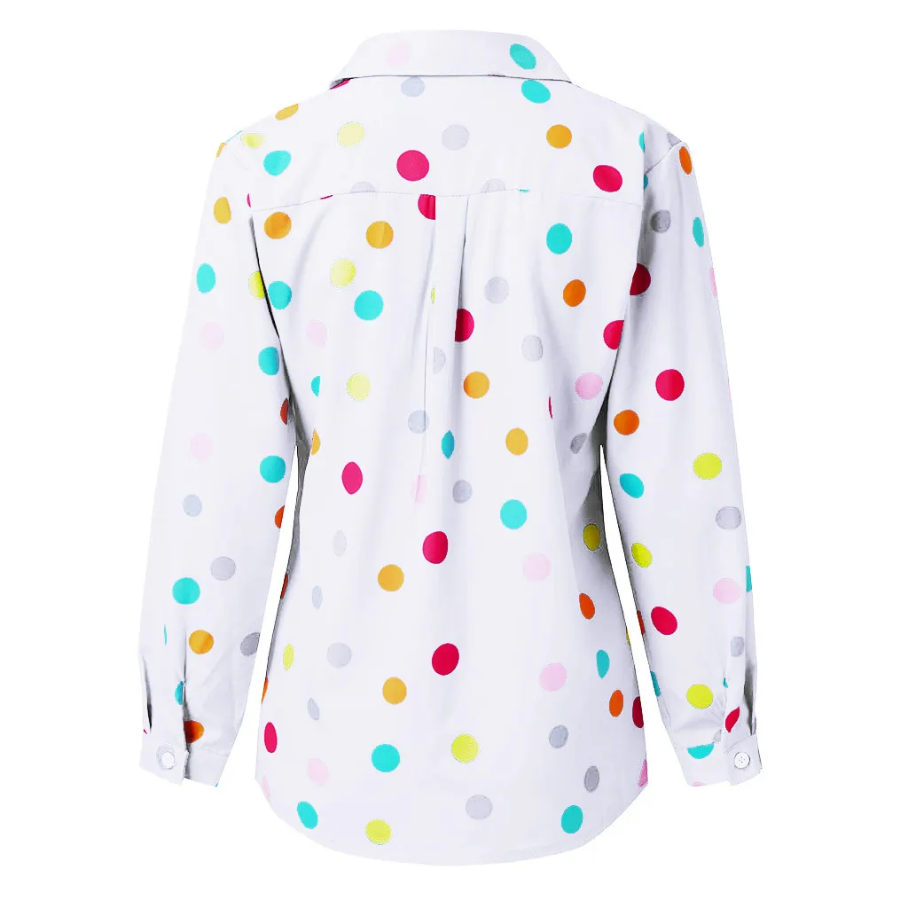 Блузка в горошек с глубоким v-образным вырезом, женские топы, Повседневная Свободная Женская рубашка с длинными рукавами, весенне-летняя блузка Bluzki Damskie Blusas Mujer