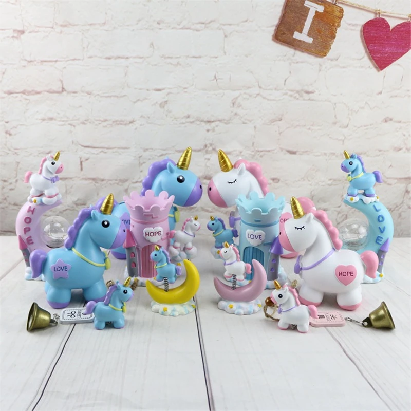 

Cute Unicorn Cartoon Figure Shape Children Animal Figure Statue Resin Piggy Bank Pen Container Baby Home Decoration Gift Toys