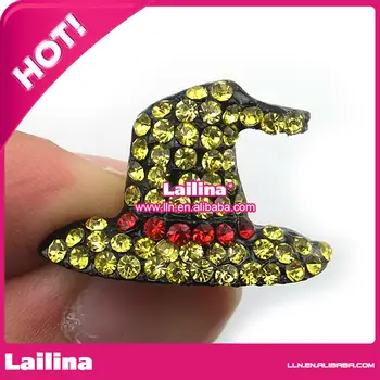 

Popular metal & crystal rhineston colorful Halloween witch hat Brooch Pin