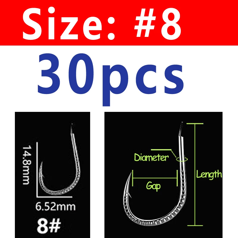 Wifreo 30PCS Silver Color Strong Carp Fishing Hook Barbed Dragon Scale Fish Hook Size 1~ Size 13 Herring Grass Carp Hooks - Цвет: Size 8 30pcs