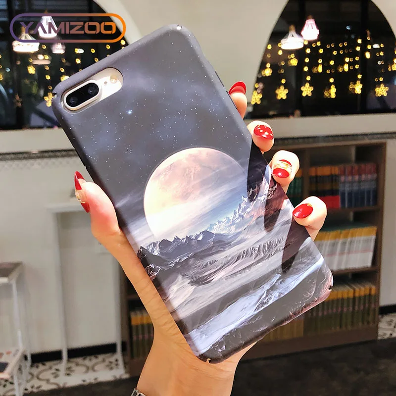 MOUSEMI For iPhone 7 Case Hard Plastic Moon Luminous Back Cover 5 se 5s Coque On Protective 6 6s x 8 Plus |