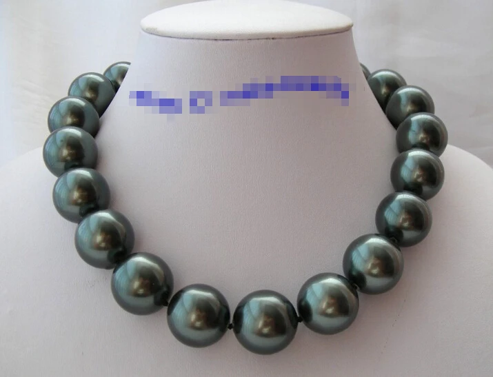 

shipping stunning big 20mm round Tahiti black south sea shell pearl necklace