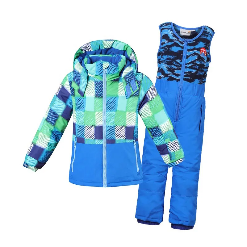 Лыжный костюм для девочек, зимняя водонепроницаемая Спортивная куртка для мальчиков, сноуборд, детский лыжный набор с капюшоном, теплый и ветрозащитный лыжный костюм - Цвет: blue